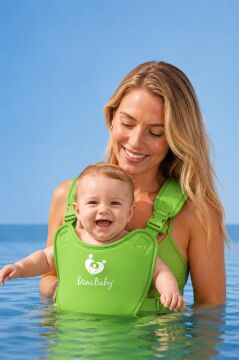 Myminibaby Neopren Bebek Taşıyıcı Kanguru - Islak ve Kuru Kullanım - Havuz, Plaj ve Günlük Kullanıma Uygun - Ayarlanabilir Omuz, Bel ve Yan Kemerli - 4-24 Ay / 6-15 kg - Taşıma Çantası Dahil Yeşil