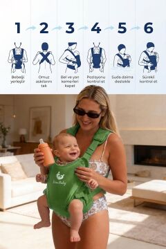 Myminibaby Neopren Bebek Taşıyıcı Kanguru - Islak ve Kuru Kullanım - Havuz, Plaj ve Günlük Kullanıma Uygun - Ayarlanabilir Omuz, Bel ve Yan Kemerli - 4-24 Ay / 6-15 kg - Taşıma Çantası Dahil Yeşil