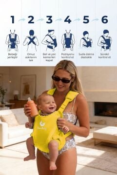 Myminibaby Neopren Bebek Taşıyıcı Kanguru - Islak ve Kuru Kullanım - Havuz, Plaj ve Günlük Kullanıma Uygun - Ayarlanabilir Omuz, Bel ve Yan Kemerli - 4-24 Ay / 6-15 kg - Taşıma Çantası Dahil Sarı