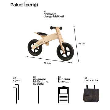 Myminibaby Ahşap Çocuk Denge Bisikleti 12'' inç 2-5 yaş