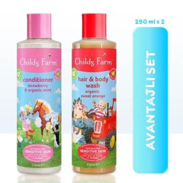 Avantajlı Paket 2'li Tatlı Portakal Özlü Çocuk Şampuan ve Çilek Özlü Saç Kremi (250ml 2 adet)