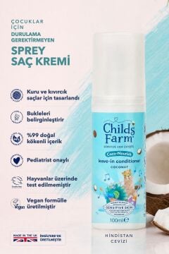Childs Farm Kuru ve Kıvırcık Saçlar için Hindistan Cevizi Özlü Durulama Gerektirmeyen Sprey Saç Kremi 100 ml