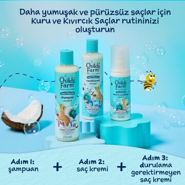 Childs Farm Kuru ve Kıvırcık Saçlar için Hindistan Cevizi Özlü Çocuk Saç Krem 250ml