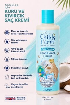 Childs Farm Kuru ve Kıvırcık Saçlar için Hindistan Cevizi Özlü Çocuk Saç Krem 250ml