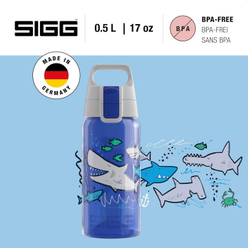 SIGG Köpek Balığı Sızdırmaz Kapak Çocuk Okul Suluğu 0.5 L – BPA Free – Viva One Sharkies
