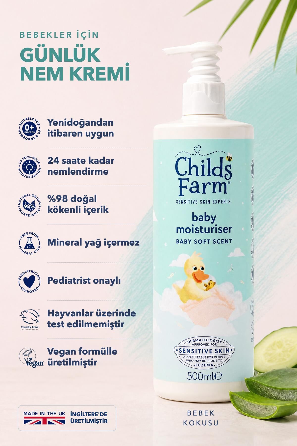 Childs Farm Aloe Vera ve Salatalık Özlü Bebek Nemlendirici 500ml