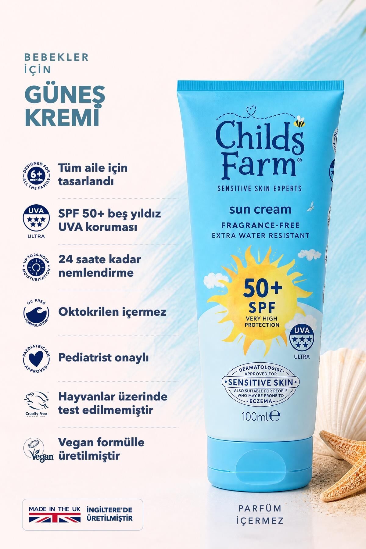 Childs Farm Bebek Güneş Kremi SPF 50+ 100 ml – Parfümsüz